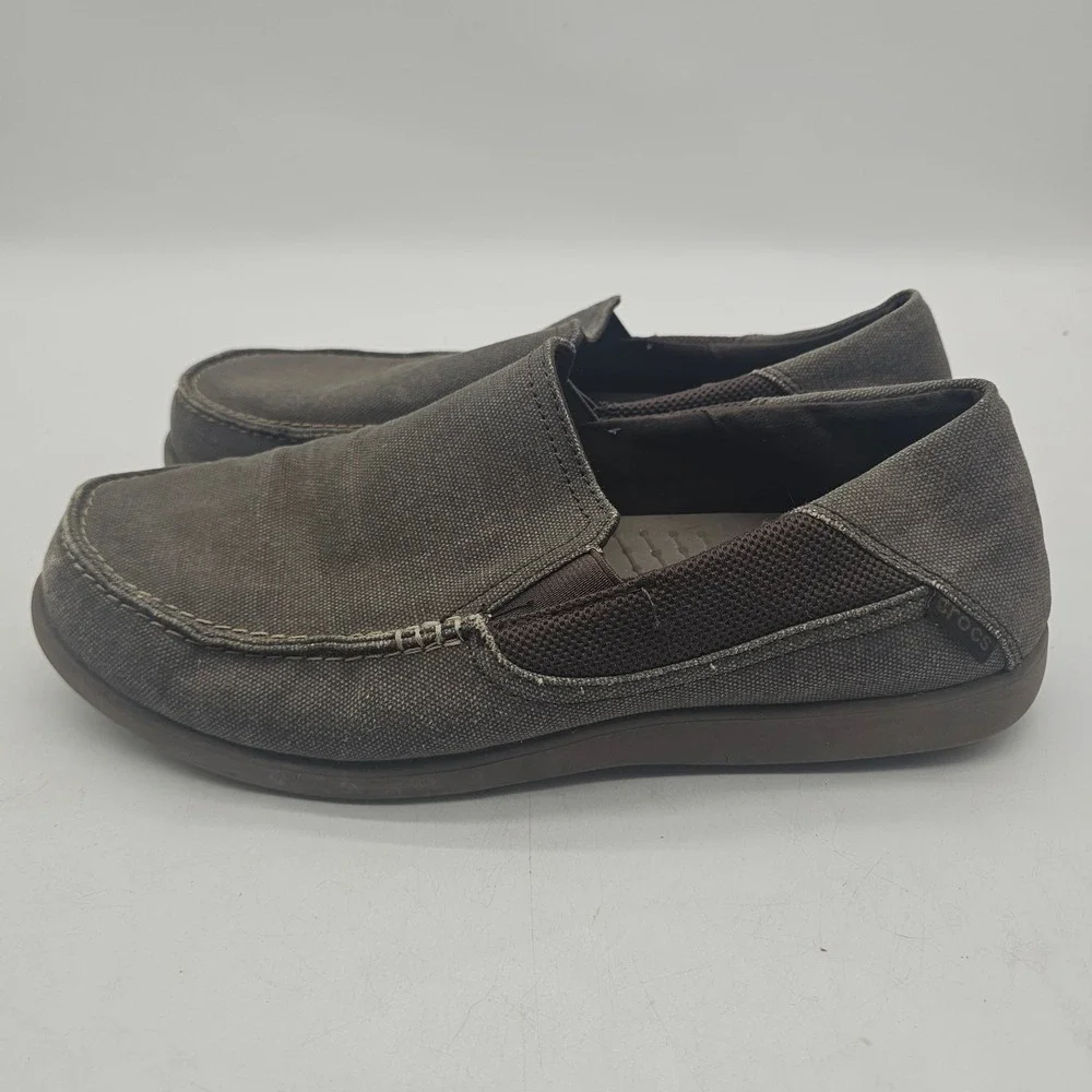 Crocs Size 10 Santa Cruz 2 Luxe Slip On Men's Standard Fit Loafer Gray and Brown